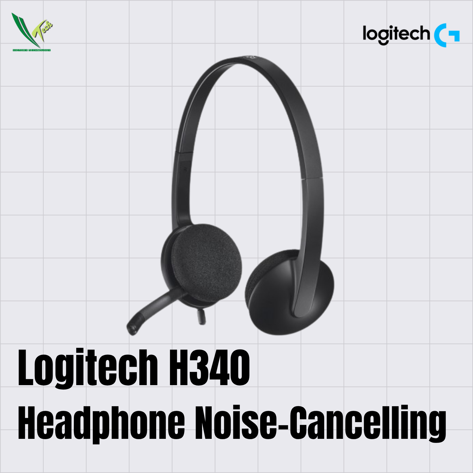 Logitech H340 Stereo Wired Over Ear Headphones with Mic with Noise-Cancelling, USB